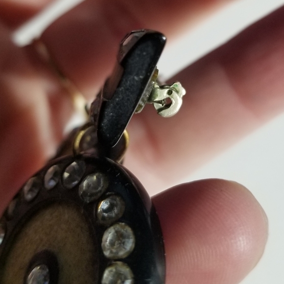 Relisted-Vintage Art Deco brooch early plastic pin yellow black clear rhinestone - Picture 7 of 16